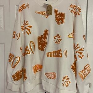 Queen of Sparkles orange and white cheers sweatshirt worn twice. QOS